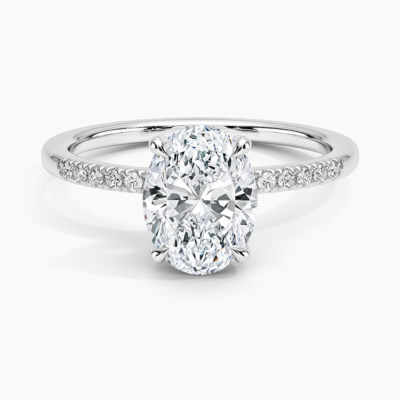IGI Certified Lab Grown Diamond Engagement Ring Oval Brilliant Ring With Hidden Halo and Pavé Cathedral