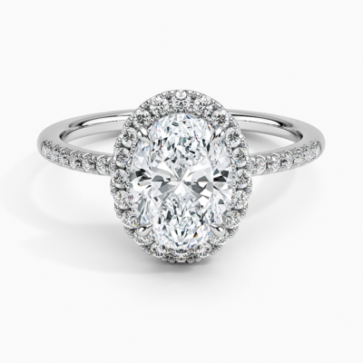 IGI Certified Lab Grown Diamond Engagement Ring Oval Brilliant Pavé Halo Ring