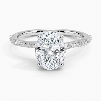 IGI Certified Lab Grown Diamond Engagement Ring Oval Brilliant Cut Ring With Marquise Accent Side Stones