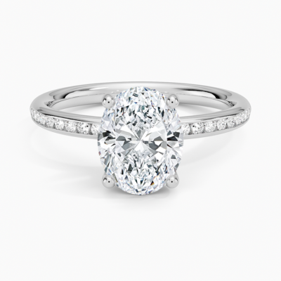 IGI Certified Lab Grown Diamond Engagement Ring Oval Brilliant Cut With Pavé Shank Ring