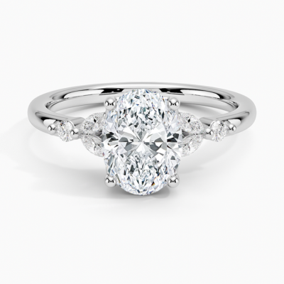 IGI Certified Lab Grown Diamond Engagement Ring Oval Brilliant With Marquise Accent Diamond Ring