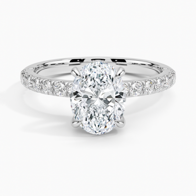 IGI Certified Lab Grown Diamond Engagement Ring Oval Brilliant Hidden Halo Pavé Ring