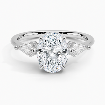 IGI Certified Lab Grown Diamond Engagement Ring Oval Brilliant Diamond Hidden Halo With Kite Side Stone Ring