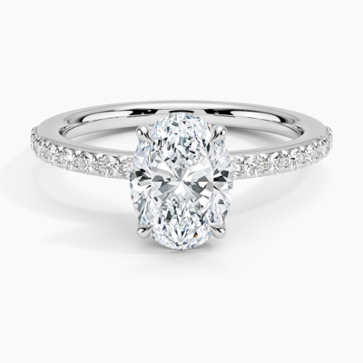 IGI Certified Lab Grown Diamond Engagement Ring Oval Brilliant Classic Hidden Halo Pavé Ring