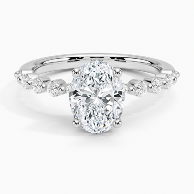IGI Certified Lab Grown Diamond Engagement Ring Oval Brilliant Graduated Side Stone Ring