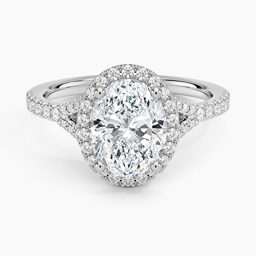 IGI Certified Lab Grown Diamond Engagement Ring Oval Brilliant Split Shank Halo Ring