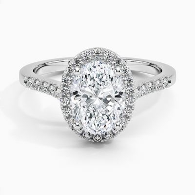 IGI Certified Lab Grown Diamond Engagement Ring Oval Brilliant Halo Ring With Cathedral Pavé Band