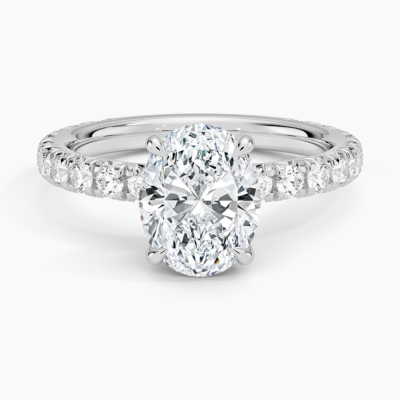 IGI Certified Lab Grown Diamond Engagement Ring Oval Brilliant Hidden Halo Pavé Ring