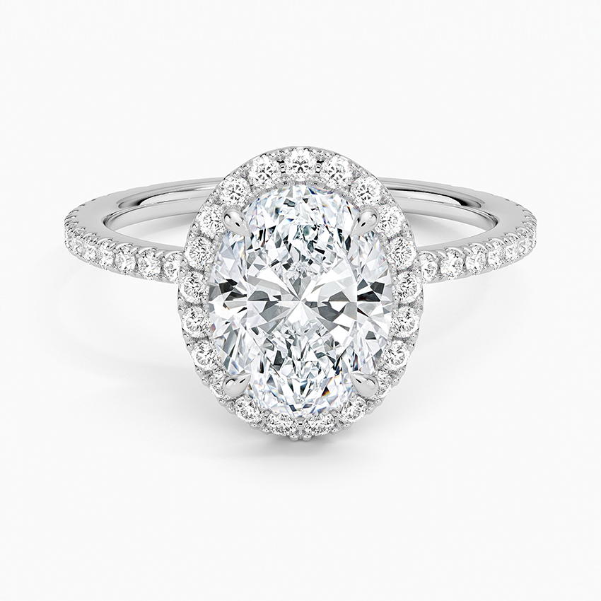 IGI Certified Lab Grown Diamond Engagement Ring Oval Brilliant Halo With Hidden Halo And Pavé Band Ring