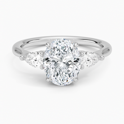 IGI Certified Lab Grown Diamond Engagement Ring Oval Brilliant Three Stone Ring With Pear Side Diamonds