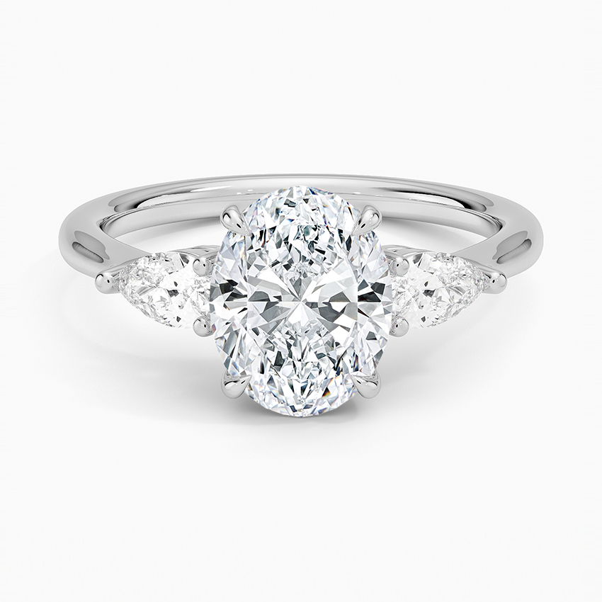 IGI Certified Lab Grown Diamond Engagement Ring Oval Brilliant Three Stone Ring With Pear Side Diamonds