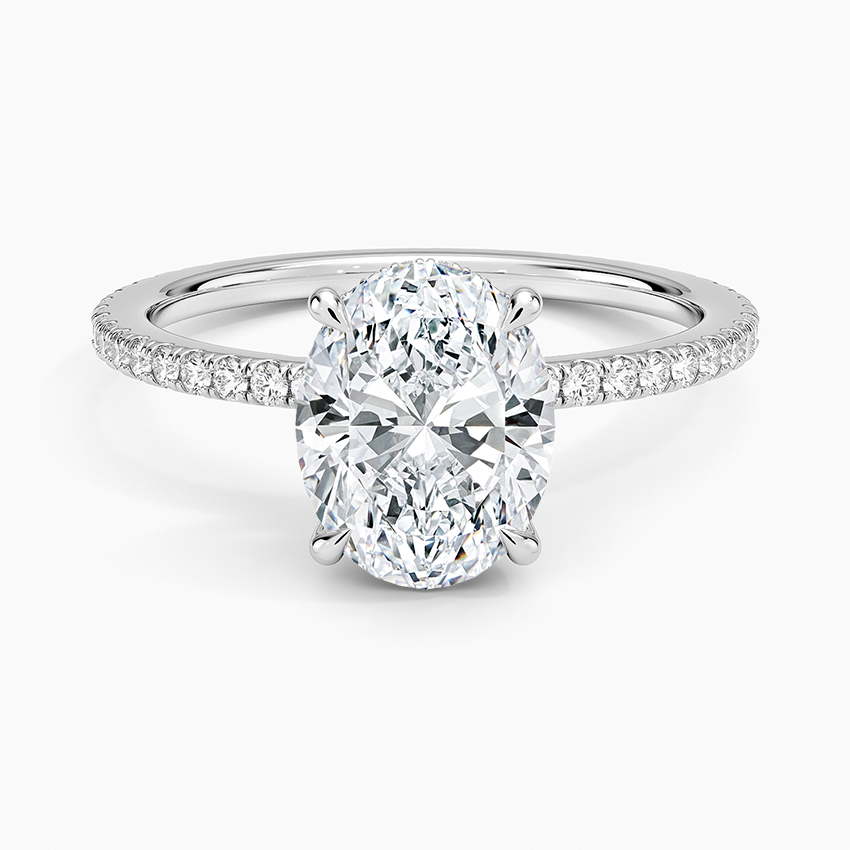 IGI Certified Lab Grown Diamond Engagement Ring Oval Brilliant Hidden Halo Full Eternity Pavé Ring