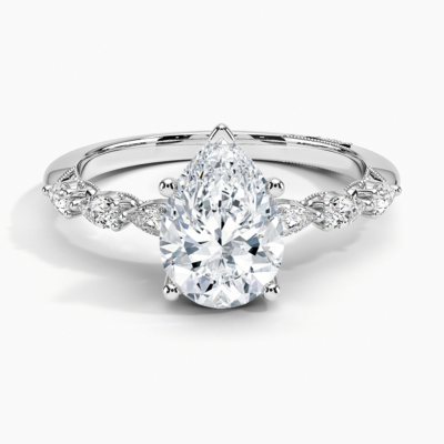 IGI Certified Lab Grown Diamond Engagement Ring Pear Brilliant Hidden Halo Vintage Ring With Pear Side Stones