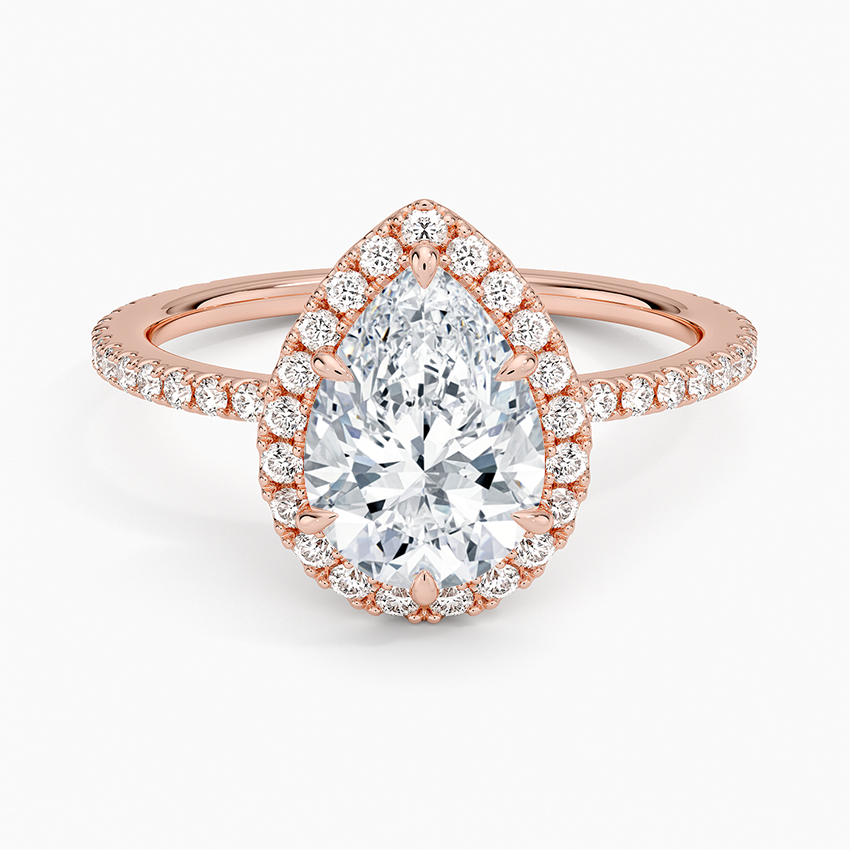 IGI Certified Lab Grown Diamond Engagement Ring Pear Brilliant Halo With Hidden Halo And Pavé Band Ring - Image 7