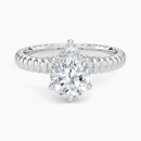 IGI Certified Lab Grown Diamond Engagement Ring Pear Brilliant Solitaire Ring With Scalloped Ribbed Band
