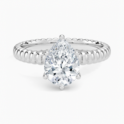 IGI Certified Lab Grown Diamond Engagement Ring Pear Brilliant Solitaire Ring With Scalloped Ribbed Band