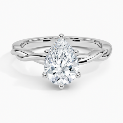 IGI Certified Lab Grown Diamond Engagement Ring Pear Brilliant Hidden Halo Twisted Shank Solitaire Ring