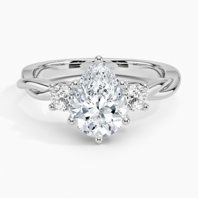 IGI Certified Lab Grown Diamond Engagement Ring Pear Brilliant Three Stone Twisted Shank Solitaire Ring