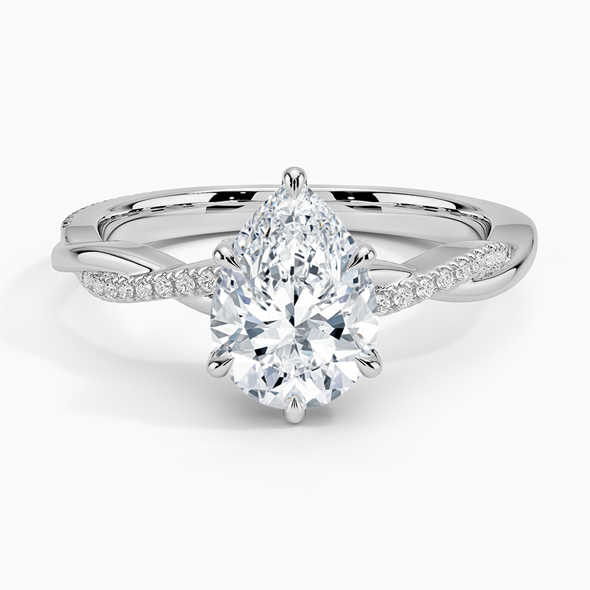 IGI Certified Lab Grown Diamond Engagement Ring Pear Brilliant Hidden Halo Ring With Twisted Pavé Shank