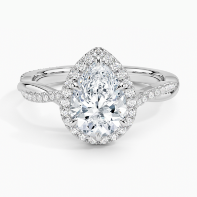 IGI Certified Lab Grown Diamond Engagement Ring Pear Brilliant Halo Ring With Twisted Pavé Shank