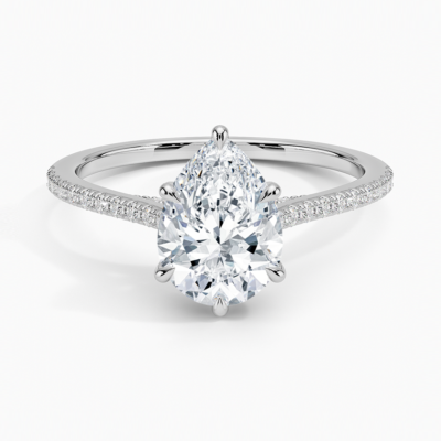 IGI Certified Lab Grown Diamond Engagement Ring Pear Brilliant Hidden Halo Cathedral Pavé Ring