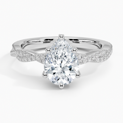 IGI Certified Lab Grown Diamond Engagement Ring Pear Brilliant Hidden Halo Ring With Double Pavé Twisted Shank