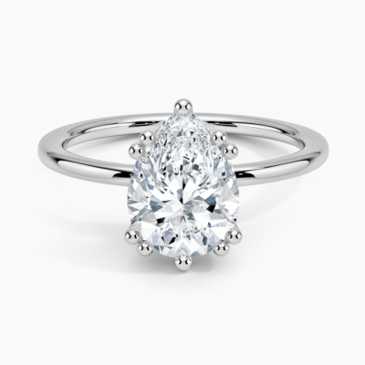 IGI Certified Lab Grown Diamond Engagement Ring Pear Brilliant Hidden Halo Ring With Scalloped Multi-Prong Basket