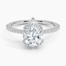 IGI Certified Lab Grown Diamond Engagement Ring Pear Brilliant Hidden Halo Pavé Ring With Scalloped Multi-Prong Basket