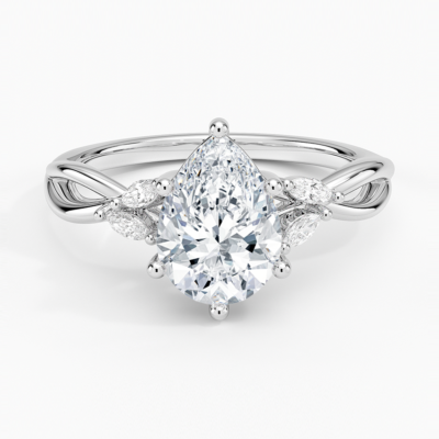 IGI Certified Lab Grown Diamond Engagement Ring Pear Brilliant Ring With Marquise Accent Diamond Twist Shank
