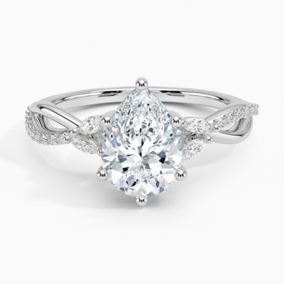 IGI Certified Lab Grown Diamond Engagement Ring Pear Brilliant With Marquise Accent Diamond and Pavé Twist Shank Ring