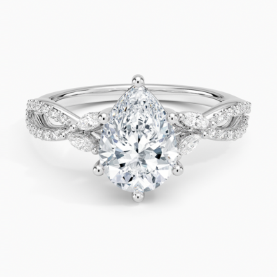 IGI Certified Lab Grown Diamond Engagement Ring Pear Brilliant With Marquise Accent Diamond and Double Pavé Twist Shank Ring
