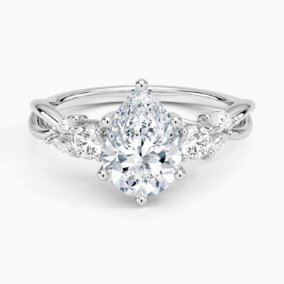 IGI Certified Lab Grown Diamond Engagement Ring Pear Brilliant Three Stone Twist Shank Ring With Marquise Accent Diamond