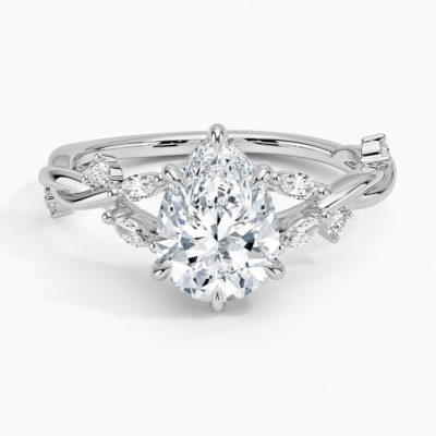 IGI Certified Lab Grown Diamond Engagement Ring Pear Brilliant With Nature-Inspired Twist Band Ring