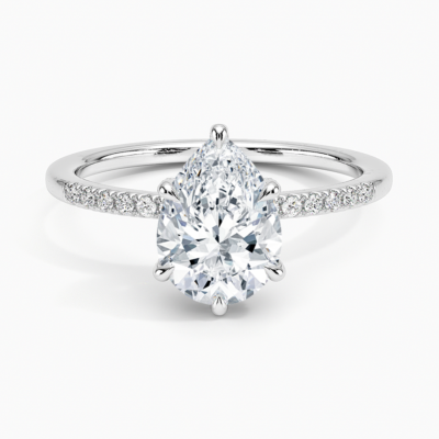 IGI Certified Lab Grown Diamond Engagement Ring Pear Brilliant Ring With Hidden Halo and Pavé Cathedral