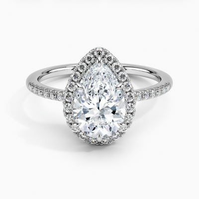 IGI Certified Lab Grown Diamond Engagement Ring Pear Brilliant Pavé Halo Ring