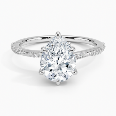 IGI Certified Lab Grown Diamond Engagement Ring Pear Brilliant Cut Ring With Marquise Accent Side Stones