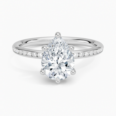 IGI Certified Lab Grown Diamond Engagement Ring Pear Brilliant Cut With Pavé Shank Ring