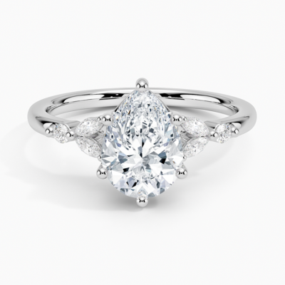 IGI Certified Lab Grown Diamond Engagement Ring Pear Brilliant With Marquise Accent Diamond Ring