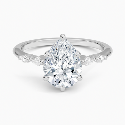 IGI Certified Lab Grown Diamond Engagement Ring Pear Brilliant With Kite Accent Diamond Ring