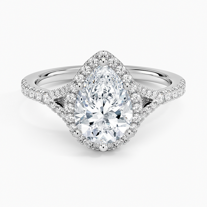 IGI Certified Lab Grown Diamond Engagement Ring Pear Brilliant Split Shank Halo Ring