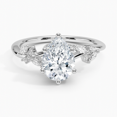 IGI Certified Lab Grown Diamond Engagement Ring Pear Brilliant Floral Cathedral Ring