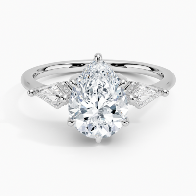 IGI Certified Lab Grown Diamond Engagement Ring Pear Brilliant Diamond Hidden Halo With Kite Side Stone Ring