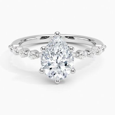 IGI Certified Lab Grown Diamond Engagement Ring Pear Brilliant Graduated Side Stone Ring
