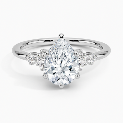 IGI Certified Lab Grown Diamond Engagement Ring Pear Brilliant Diamond Ring With Marquise And Round Side Stones