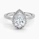 IGI Certified Lab Grown Diamond Engagement Ring Pear Brilliant Halo Ring With Cathedral Pavé Band