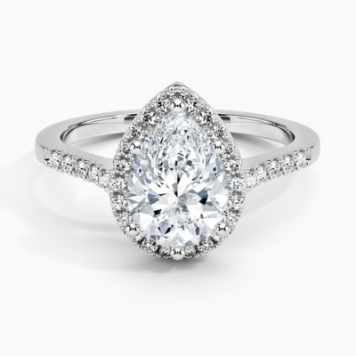 IGI Certified Lab Grown Diamond Engagement Ring Pear Brilliant Halo Ring With Cathedral Pavé Band
