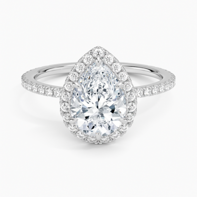 IGI Certified Lab Grown Diamond Engagement Ring Pear Brilliant Halo With Hidden Halo And Pavé Band Ring