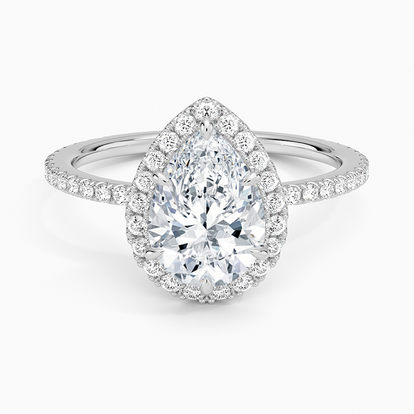 IGI Certified Lab Grown Diamond Engagement Ring Pear Brilliant Halo With Hidden Halo And Pavé Band Ring