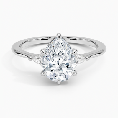 IGI Certified Lab Grown Diamond Engagement Ring Pear Brilliant With Pear Accents Ring