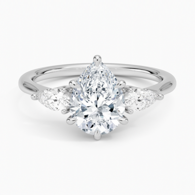IGI Certified Lab Grown Diamond Engagement Ring Pear Brilliant Three Stone Ring With Pear Side Diamonds